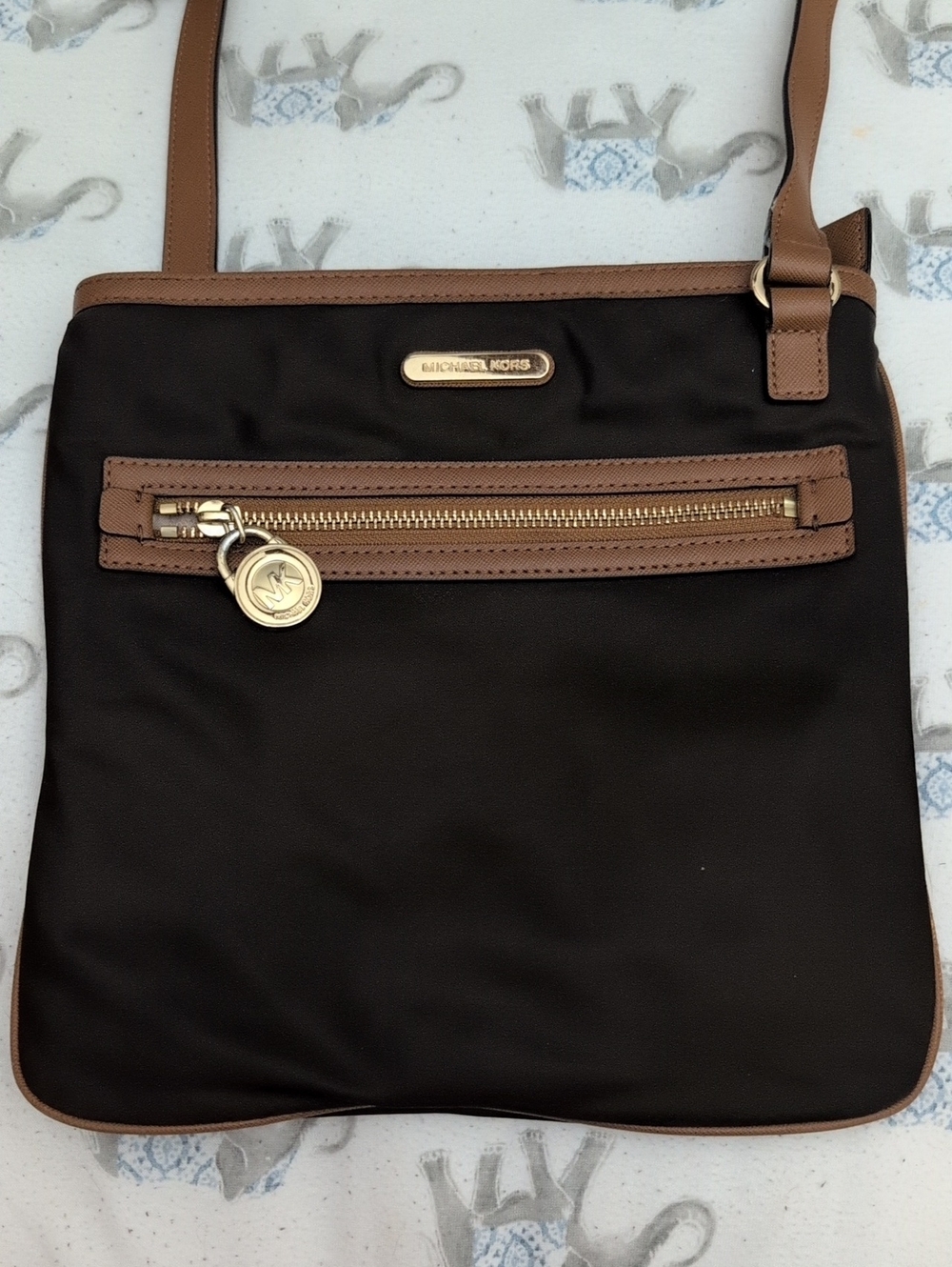 Michael Kors Blackish Brown with Light Brown Trim Crossbody Shoulder Bag 9.5x10